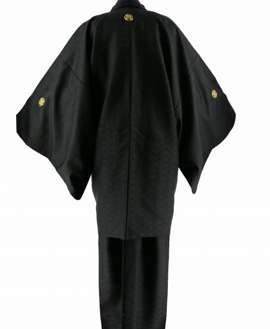 紋付袴レンタル・成人式・結婚式・卒業式|黒　菱に花菱と若松菱[身長180cm対応]No.315